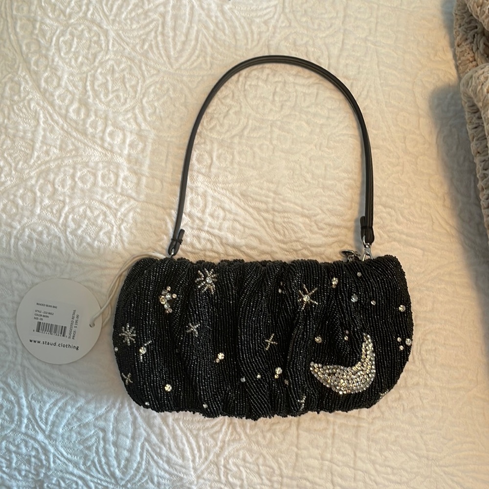 staud black beaded purse